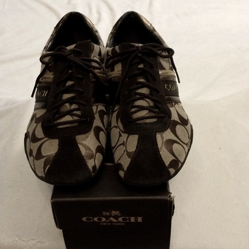 Women's COACH Jayme Canvas/Suede Metallic Striped Sneaker, Size 7